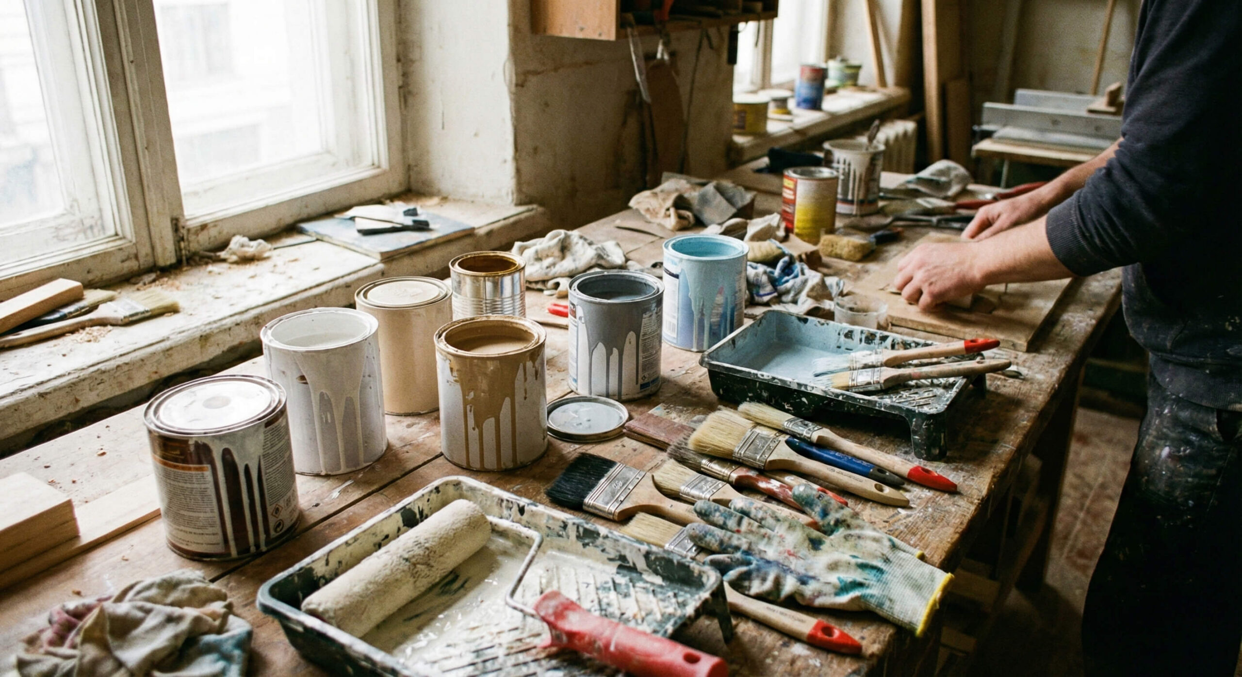 Краски и инструменты для покраски вагонки